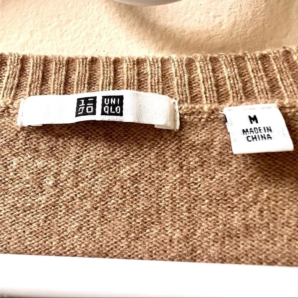 UNIQLO Cashmere oversized Mocha Whipstitch Knit pullover Sweater womens size M